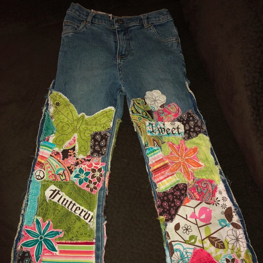 Decoupage/Patchwork jeans sz. 6 girls